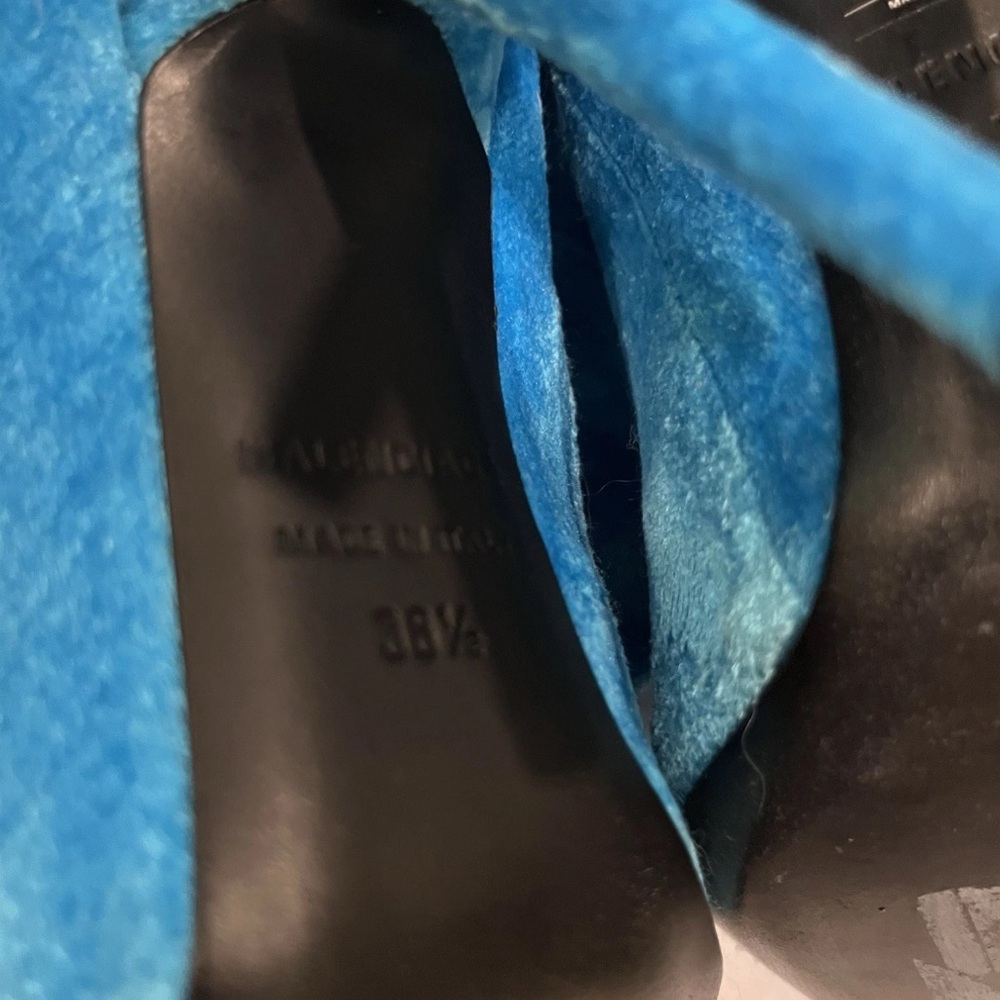 BALENCIAGA Knife Sock Boots Aqua Blue Velvet EU 38.5 US 8 Pointed Heels NWOB ⚪️ - Picture 11 of 12